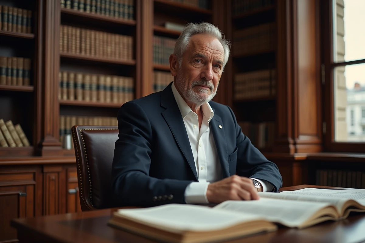 Portrait d'un homme distingué dans un bureau parisien classique, illustrant un profil intellectuel discret